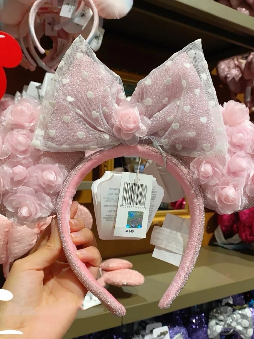 Disney Rosebud White Hearts Minnie Ears NWT
